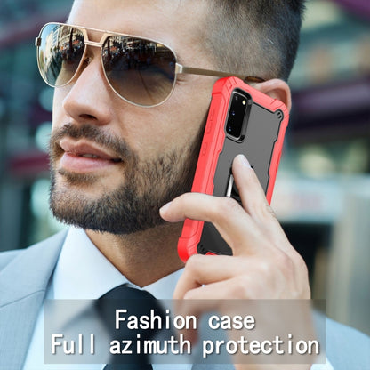 For Samsung Galaxy S20 FE / FE 5G PC + Rubber 3-layers Shockproof Protective Case with Rotating Holder(Red + Black) by buy2fix