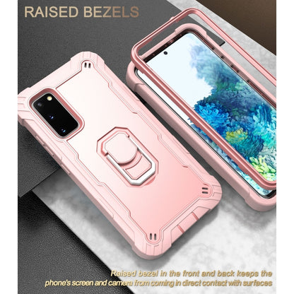 For Samsung Galaxy S20 FE / FE 5G PC + Rubber 3-layers Shockproof Protective Case with Rotating Holder(Rose Gold) by buy2fix