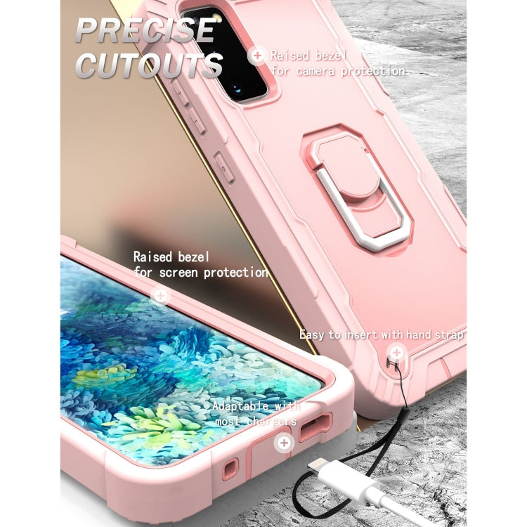 For Samsung Galaxy S20 FE / FE 5G PC + Rubber 3-layers Shockproof Protective Case with Rotating Holder(Rose Gold) by buy2fix