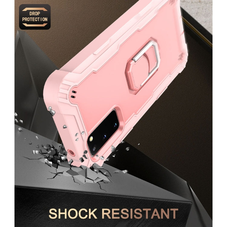 For Samsung Galaxy S20 FE / FE 5G PC + Rubber 3-layers Shockproof Protective Case with Rotating Holder(Rose Gold) by buy2fix