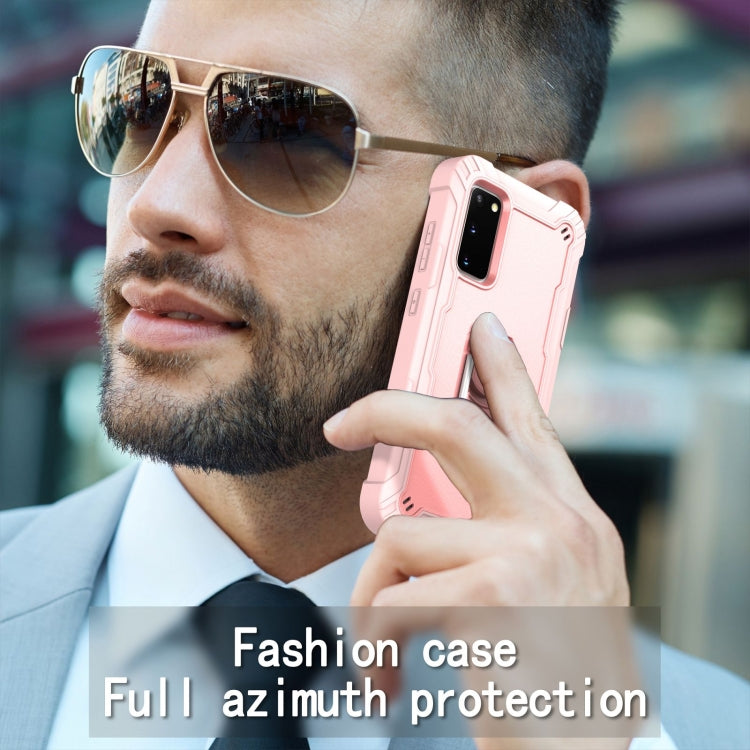 For Samsung Galaxy S20 FE / FE 5G PC + Rubber 3-layers Shockproof Protective Case with Rotating Holder(Rose Gold) by buy2fix