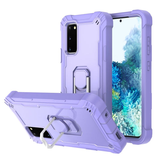 For Samsung Galaxy S20 FE / FE 5G PC + Rubber 3-layers Shockproof Protective Case with Rotating Holder(Purple) by buy2fix