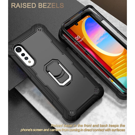 For LG Velvet PC + Rubber 3-layers Shockproof Protective Case with Rotating Holder(Black) - LG Cases by buy2fix | Online Shopping UK | buy2fix