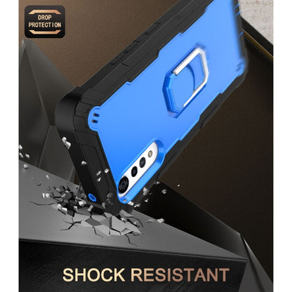 For LG Velvet PC + Rubber 3-layers Shockproof Protective Case with Rotating Holder(Black + Blue) - LG Cases by buy2fix | Online Shopping UK | buy2fix