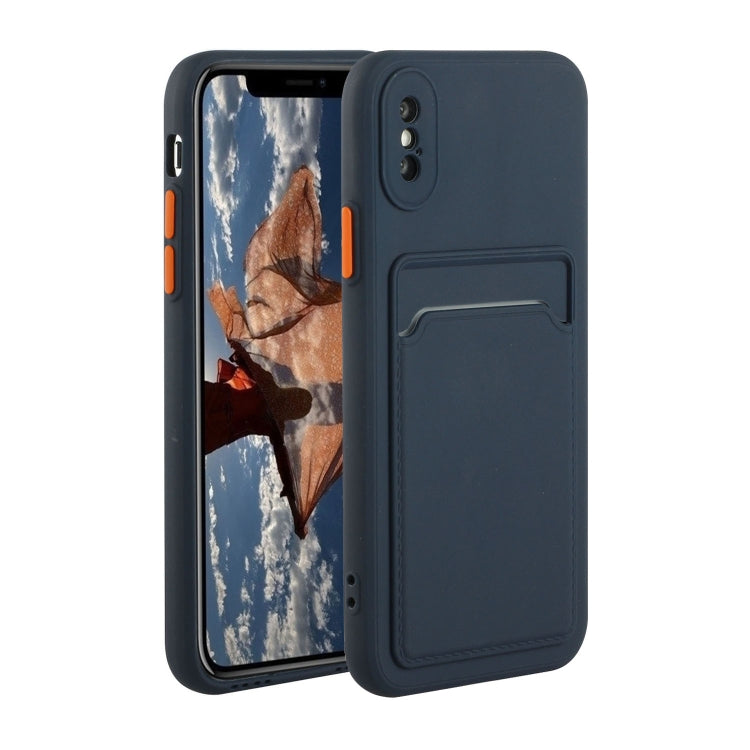 For iPhone X / XS Card Slot Design Shockproof TPU Protective Case(Dark Blue) - More iPhone Cases by buy2fix | Online Shopping UK | buy2fix