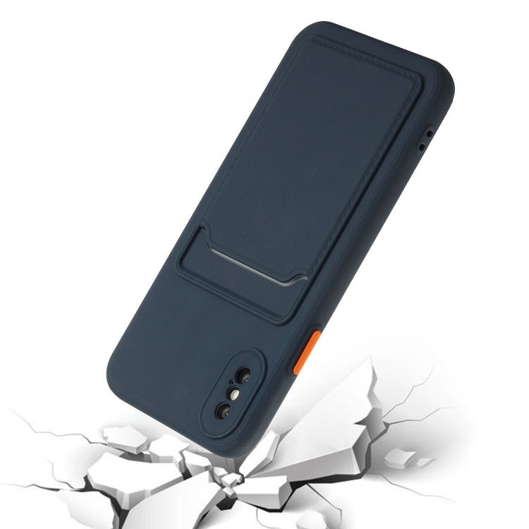 For iPhone X / XS Card Slot Design Shockproof TPU Protective Case(Dark Blue) - More iPhone Cases by buy2fix | Online Shopping UK | buy2fix