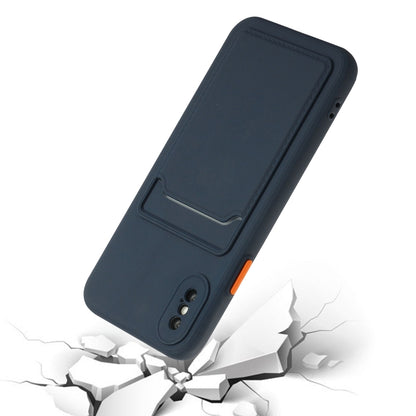 For iPhone X / XS Card Slot Design Shockproof TPU Protective Case(Dark Blue) - More iPhone Cases by buy2fix | Online Shopping UK | buy2fix