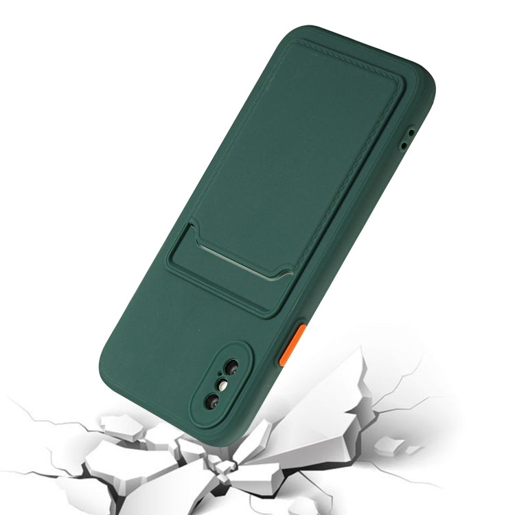 For iPhone X / XS Card Slot Design Shockproof TPU Protective Case(Dark Green) - More iPhone Cases by buy2fix | Online Shopping UK | buy2fix