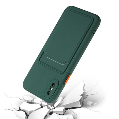 For iPhone X / XS Card Slot Design Shockproof TPU Protective Case(Dark Green) - More iPhone Cases by buy2fix | Online Shopping UK | buy2fix