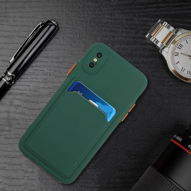 For iPhone X / XS Card Slot Design Shockproof TPU Protective Case(Dark Green) - More iPhone Cases by buy2fix | Online Shopping UK | buy2fix