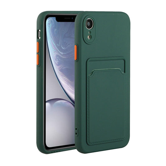 For iPhone XR Card Slot Design Shockproof TPU Protective Case(Dark Green) - More iPhone Cases by buy2fix | Online Shopping UK | buy2fix