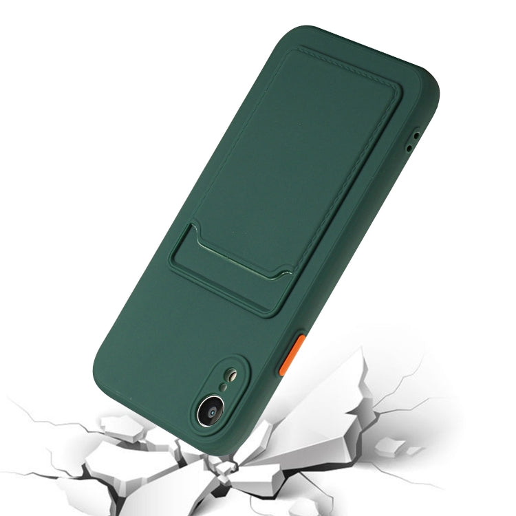 For iPhone XR Card Slot Design Shockproof TPU Protective Case(Dark Green) - More iPhone Cases by buy2fix | Online Shopping UK | buy2fix