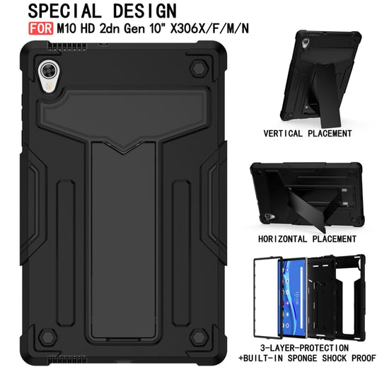 For Lenovo Tab M10 HD 2nd Gen TB-X306X T-shaped Bracket Contrast Color Shockproof PC + Silicone Flat Protective Case(Black) - Lenovo by buy2fix | Online Shopping UK | buy2fix