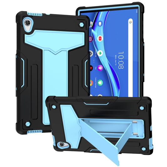 For Lenovo Tab M10 HD 2nd Gen TB-X306X T-shaped Bracket Contrast Color Shockproof PC + Silicone Flat Protective Case(Black + Blue) - Lenovo by buy2fix | Online Shopping UK | buy2fix