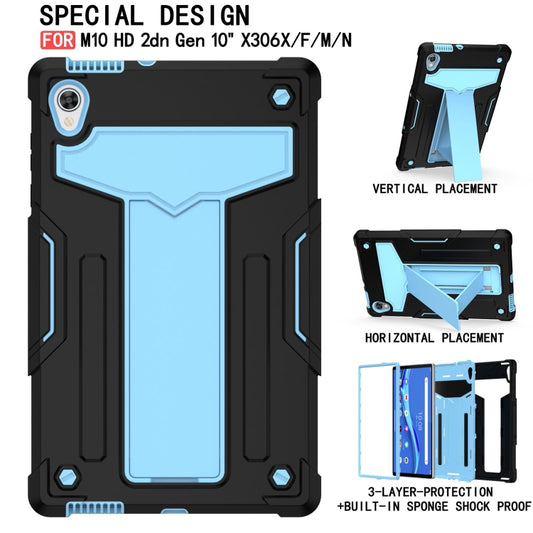For Lenovo Tab M10 HD 2nd Gen TB-X306X T-shaped Bracket Contrast Color Shockproof PC + Silicone Flat Protective Case(Black + Blue) - Lenovo by buy2fix | Online Shopping UK | buy2fix