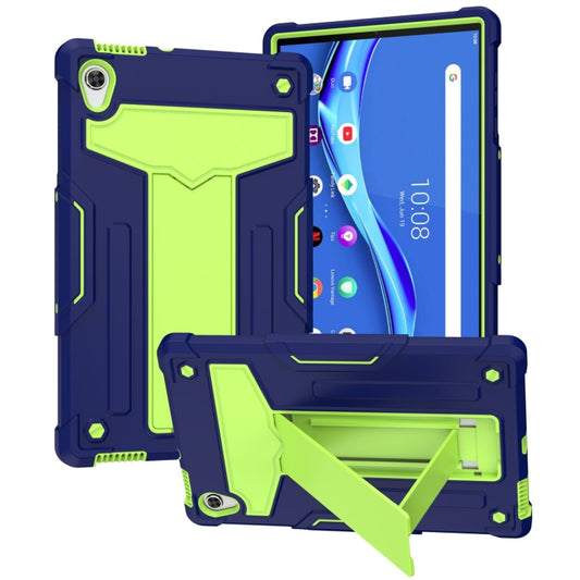 For Lenovo Tab M10 HD 2nd Gen TB-X306X T-shaped Bracket Contrast Color Shockproof PC + Silicone Flat Protective Case(Navy Blue + Yellow Green) - Lenovo by buy2fix | Online Shopping UK | buy2fix