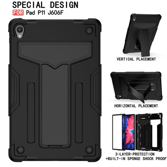 For Lenovo Tab P11 (Tab-J606F) T-shaped Bracket Contrast Color Shockproof PC + Silicone Flat Protective Case(Black) - Lenovo by buy2fix | Online Shopping UK | buy2fix