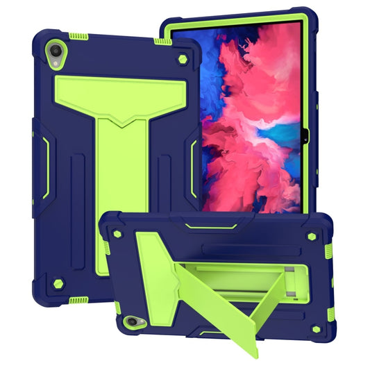 For Lenovo Tab P11 (Tab-J606F) T-shaped Bracket Contrast Color Shockproof PC + Silicone Flat Protective Case(Navy Blue + Yellow Green) - Lenovo by buy2fix | Online Shopping UK | buy2fix
