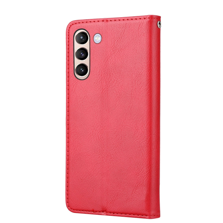 For Samsung Galaxy S21 FE Knead Skin Texture Horizontal Flip Leather Case with Photo Frame & Holder & Card Slots & Wallet(Red) by buy2fix