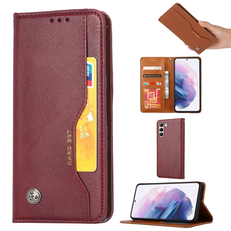 For Samsung Galaxy S21 FE Knead Skin Texture Horizontal Flip Leather Case with Photo Frame & Holder & Card Slots & Wallet(Wine Red) by buy2fix