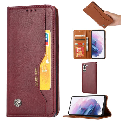 For Samsung Galaxy S21 FE Knead Skin Texture Horizontal Flip Leather Case with Photo Frame & Holder & Card Slots & Wallet(Wine Red) by buy2fix