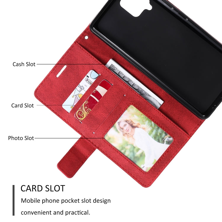 For Samsung Galaxy A42 5G Skin Feel Splicing Horizontal Flip Leather Case with Holder & Card Slots & Wallet & Photo Frame(Red) by buy2fix