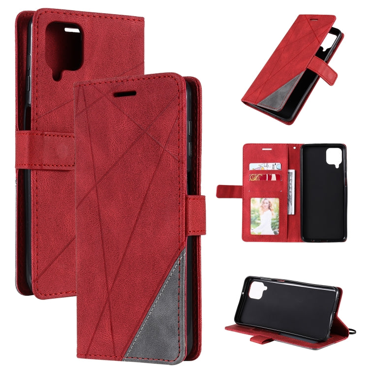 For Samsung Galaxy A12 Skin Feel Splicing Horizontal Flip Leather Case with Holder & Card Slots & Wallet & Photo Frame(Red) by buy2fix