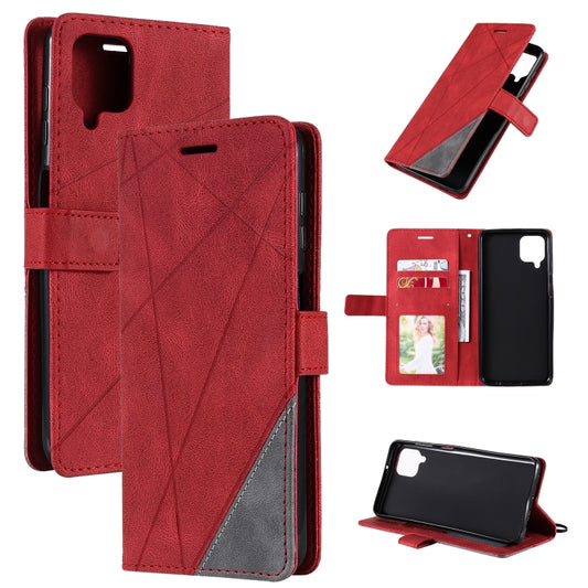 For Samsung Galaxy A12 Skin Feel Splicing Horizontal Flip Leather Case with Holder & Card Slots & Wallet & Photo Frame(Red) by buy2fix