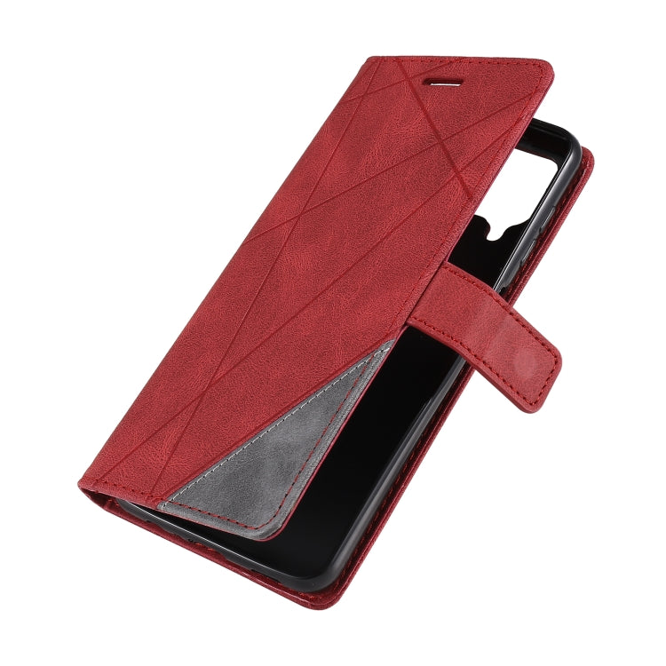 For Samsung Galaxy A12 Skin Feel Splicing Horizontal Flip Leather Case with Holder & Card Slots & Wallet & Photo Frame(Red) by buy2fix