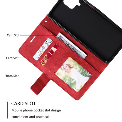 For Samsung Galaxy A12 Skin Feel Splicing Horizontal Flip Leather Case with Holder & Card Slots & Wallet & Photo Frame(Red) by buy2fix