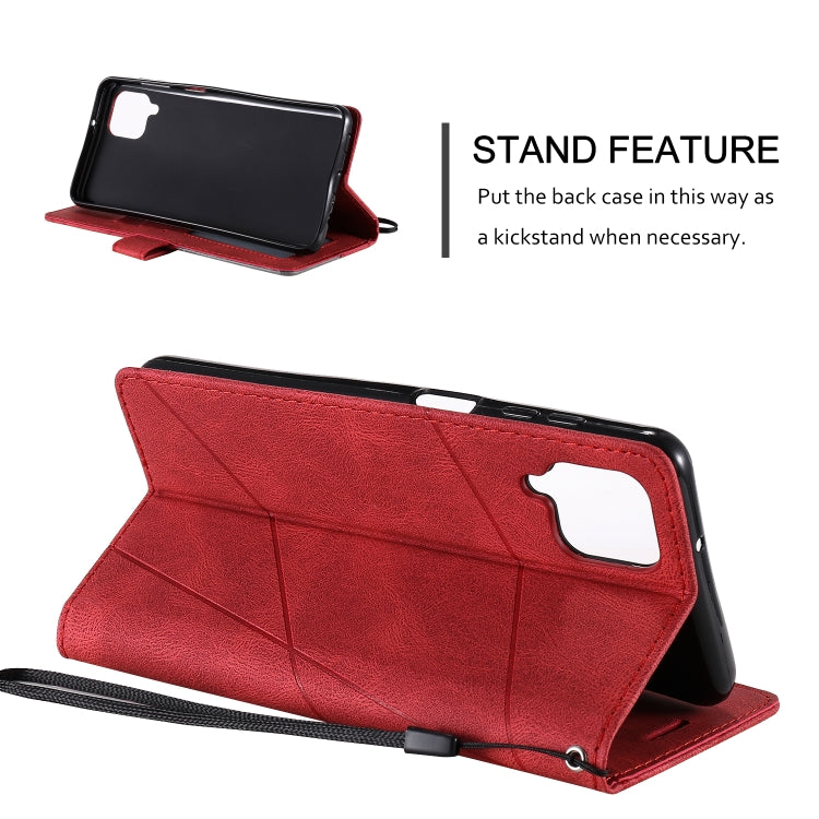 For Samsung Galaxy A12 Skin Feel Splicing Horizontal Flip Leather Case with Holder & Card Slots & Wallet & Photo Frame(Red) by buy2fix