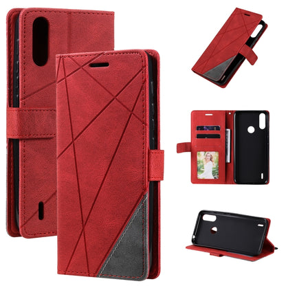 For Motorola Moto E7 Power Skin Feel Splicing Horizontal Flip Leather Case with Holder & Card Slots & Wallet & Photo Frame(Red) - Motorola Cases by buy2fix | Online Shopping UK | buy2fix