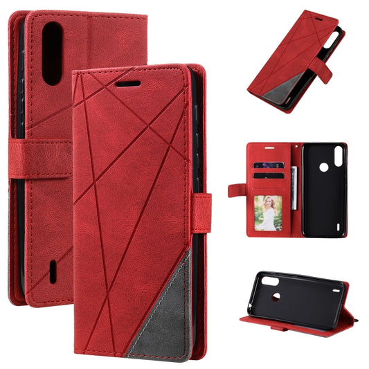 For Motorola Moto E7 Power Skin Feel Splicing Horizontal Flip Leather Case with Holder & Card Slots & Wallet & Photo Frame(Red) - Motorola Cases by buy2fix | Online Shopping UK | buy2fix