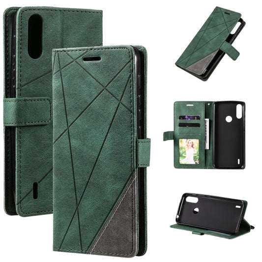 For Motorola Moto E7 Power Skin Feel Splicing Horizontal Flip Leather Case with Holder & Card Slots & Wallet & Photo Frame(Green) - Motorola Cases by buy2fix | Online Shopping UK | buy2fix