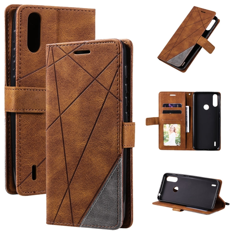 For Motorola Moto E7 Power Skin Feel Splicing Horizontal Flip Leather Case with Holder & Card Slots & Wallet & Photo Frame(Brown) - Motorola Cases by buy2fix | Online Shopping UK | buy2fix