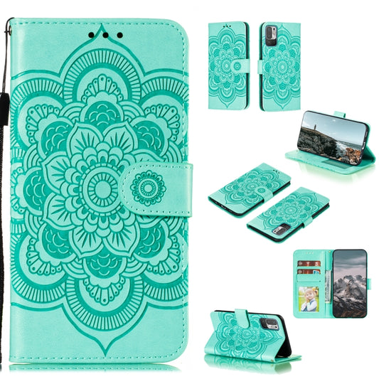 For Xiaomi Redmi Note 10 5G Mandala Embossing Pattern Horizontal Flip PU Leather Case with Holder & Card Slots & Wallet & Lanyard(Green) - Xiaomi Cases by buy2fix | Online Shopping UK | buy2fix