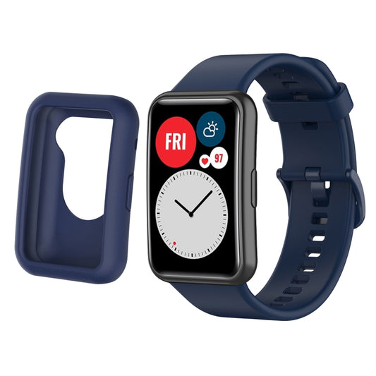 For Huawei Watch Fit Protective Silicone Case + Silicone Watch Band Kit(Dark Blue) - Watch Bands by buy2fix | Online Shopping UK | buy2fix