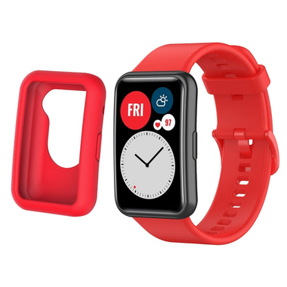 For Huawei Watch Fit Protective Silicone Case + Silicone Watch Band Kit(Red) - Watch Bands by buy2fix | Online Shopping UK | buy2fix