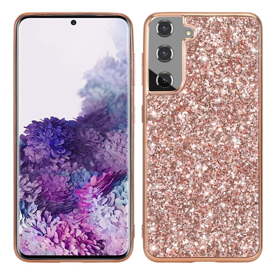 Pour Samsung Galaxy S21 FE Étui de protection en TPU antichoc en poudre scintillante (or rose)