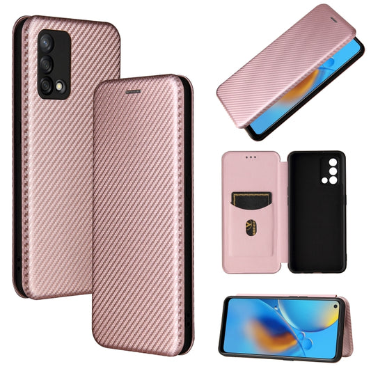 For OPPO F19 / A74 4G Carbon Fiber Texture Horizontal Flip TPU + PC + PU Leather Case with Card Slot(Pink) by buy2fix
