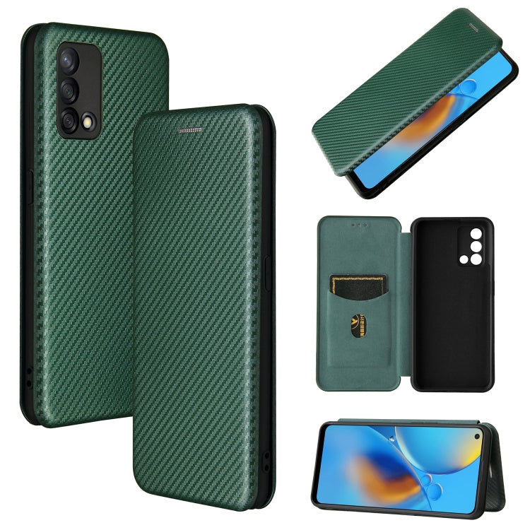 For OPPO F19 / A74 4G Carbon Fiber Texture Horizontal Flip TPU + PC + PU Leather Case with Card Slot(Green) by buy2fix