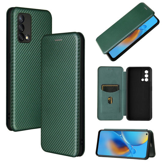For OPPO F19 / A74 4G Carbon Fiber Texture Horizontal Flip TPU + PC + PU Leather Case with Card Slot(Green) by buy2fix