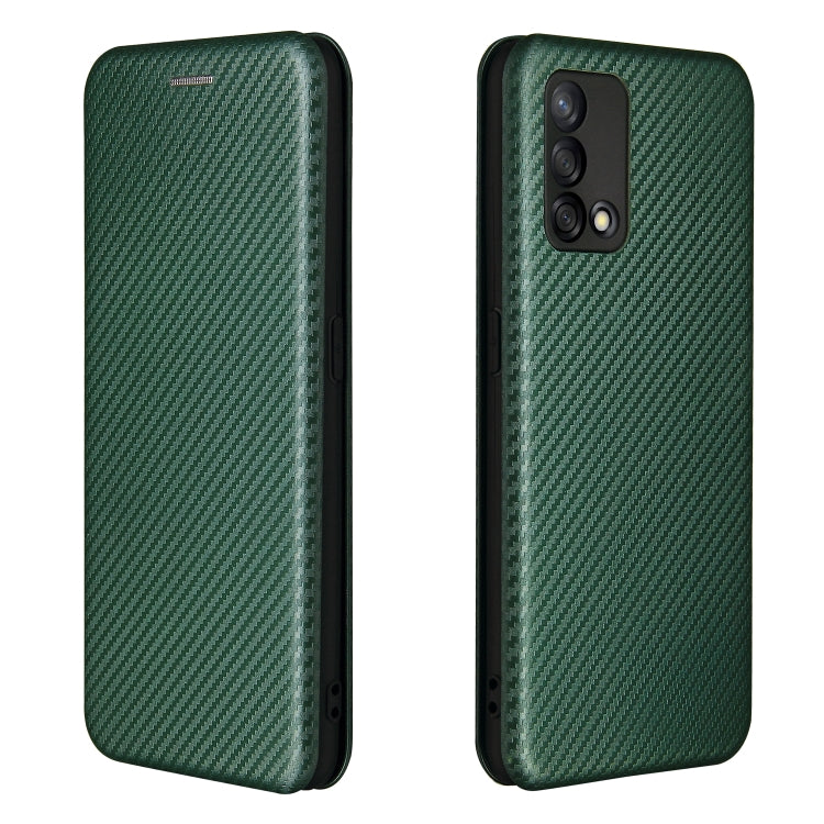For OPPO F19 / A74 4G Carbon Fiber Texture Horizontal Flip TPU + PC + PU Leather Case with Card Slot(Green) by buy2fix