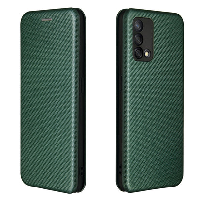 For OPPO F19 / A74 4G Carbon Fiber Texture Horizontal Flip TPU + PC + PU Leather Case with Card Slot(Green) by buy2fix