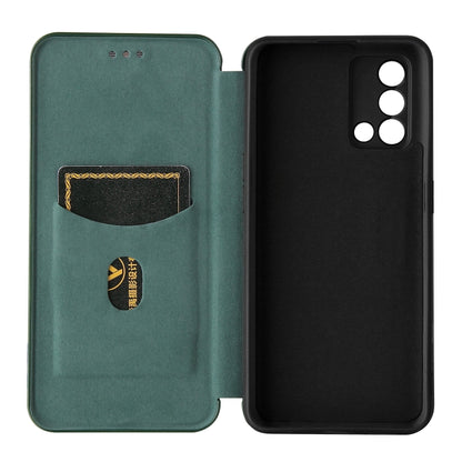 For OPPO F19 / A74 4G Carbon Fiber Texture Horizontal Flip TPU + PC + PU Leather Case with Card Slot(Green) by buy2fix