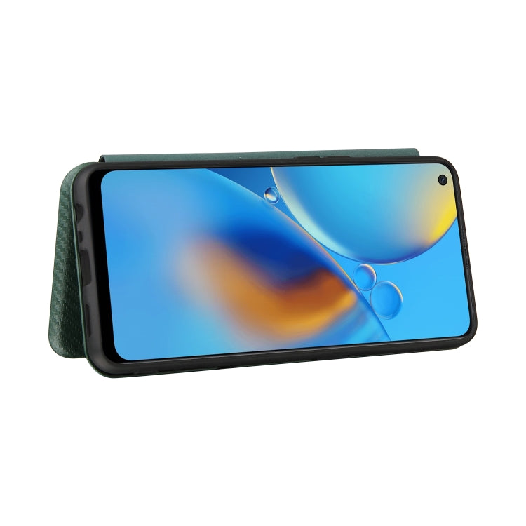 For OPPO F19 / A74 4G Carbon Fiber Texture Horizontal Flip TPU + PC + PU Leather Case with Card Slot(Green) by buy2fix