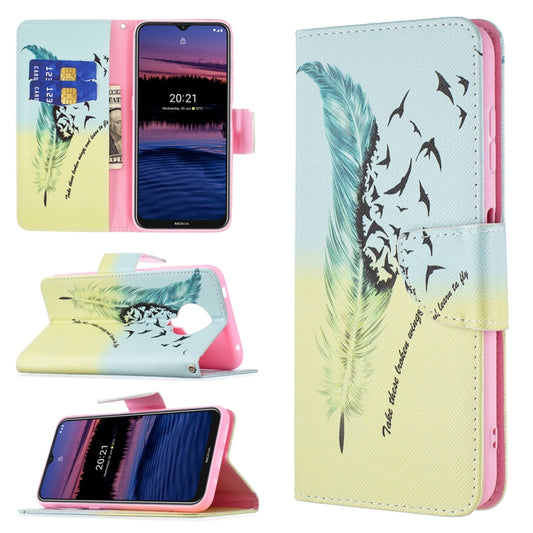 For Nokia G20 / G10 Colored Drawing Pattern Horizontal Flip Leather Case with Holder & Card Slots & Wallet(Feather) - Nokia Cases by buy2fix | Online Shopping UK | buy2fix