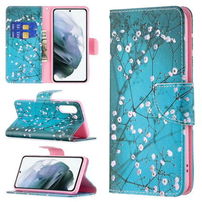 For Samsung Galaxy S21 FE Colored Drawing Pattern Horizontal Flip Leather Case with Holder & Card Slots & Wallet(Plum Blossom) by buy2fix
