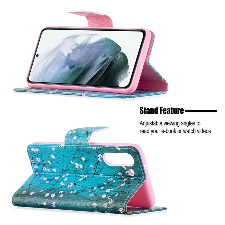 For Samsung Galaxy S21 FE Colored Drawing Pattern Horizontal Flip Leather Case with Holder & Card Slots & Wallet(Plum Blossom) by buy2fix