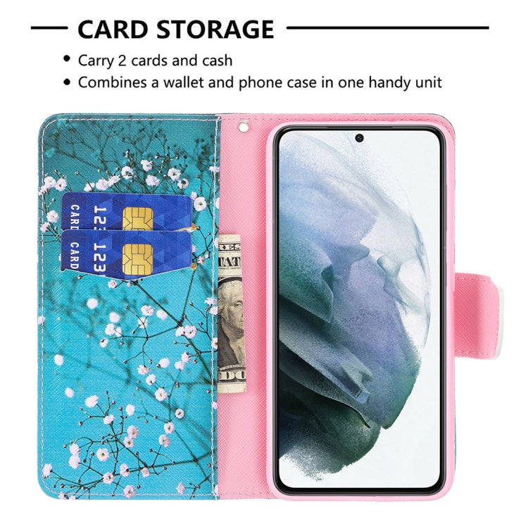 For Samsung Galaxy S21 FE Colored Drawing Pattern Horizontal Flip Leather Case with Holder & Card Slots & Wallet(Plum Blossom) by buy2fix
